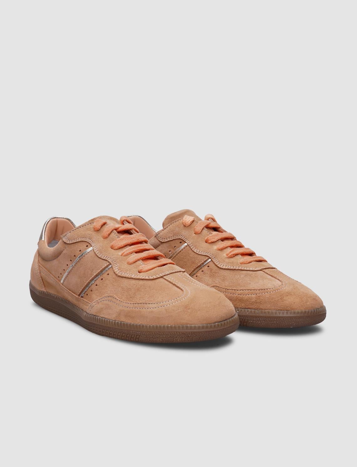 100% Genuine Leather Light Orange Suede Lace-up Women's Sneaker