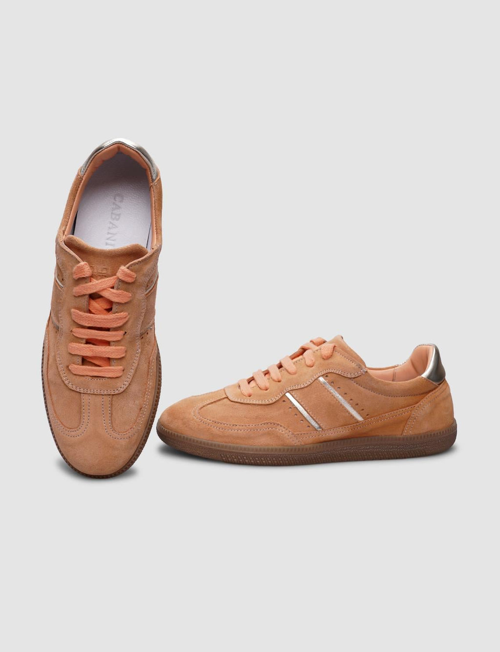 100% Genuine Leather Light Orange Suede Lace-up Women's Sneaker