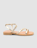 100% Genuine Leather Gold Colored Women's Sandals