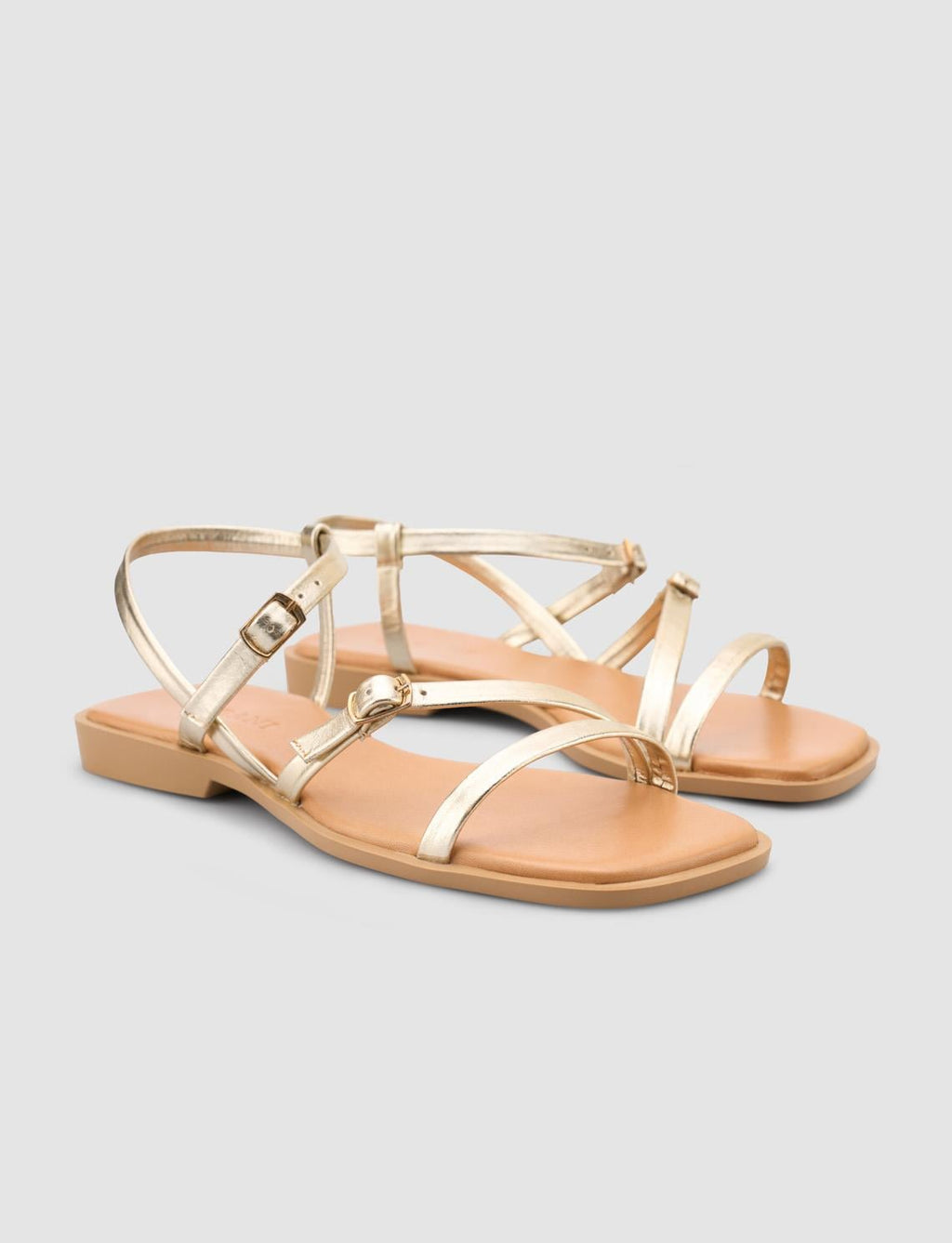 100% Genuine Leather Gold Colored Women's Sandals