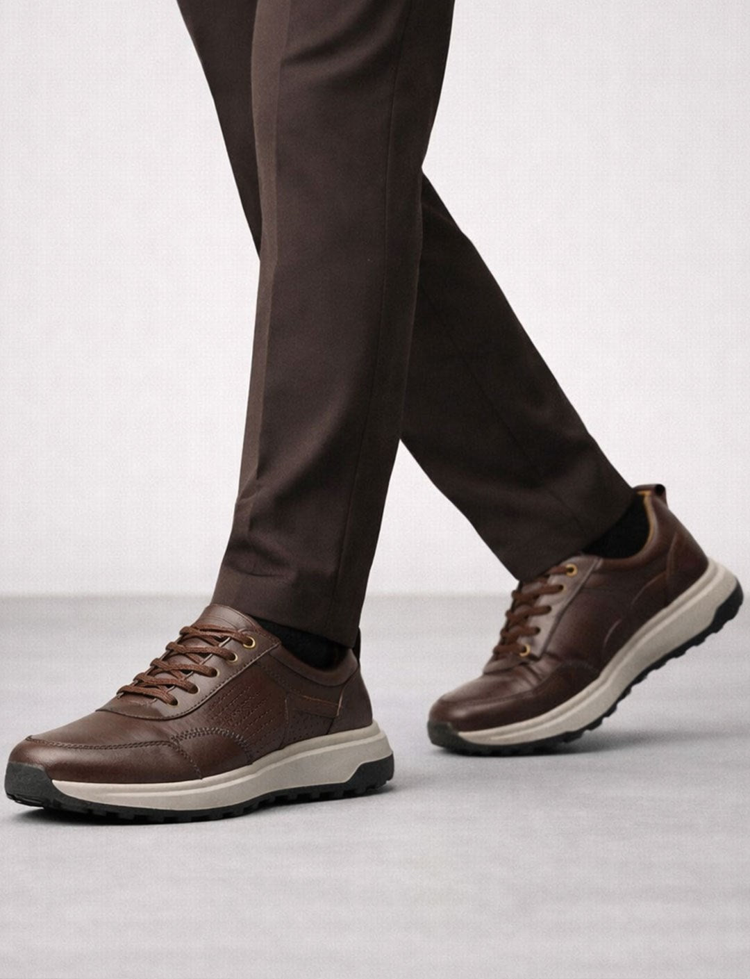 100% Genuine Leather Lace-up Brown Men's Sneaker