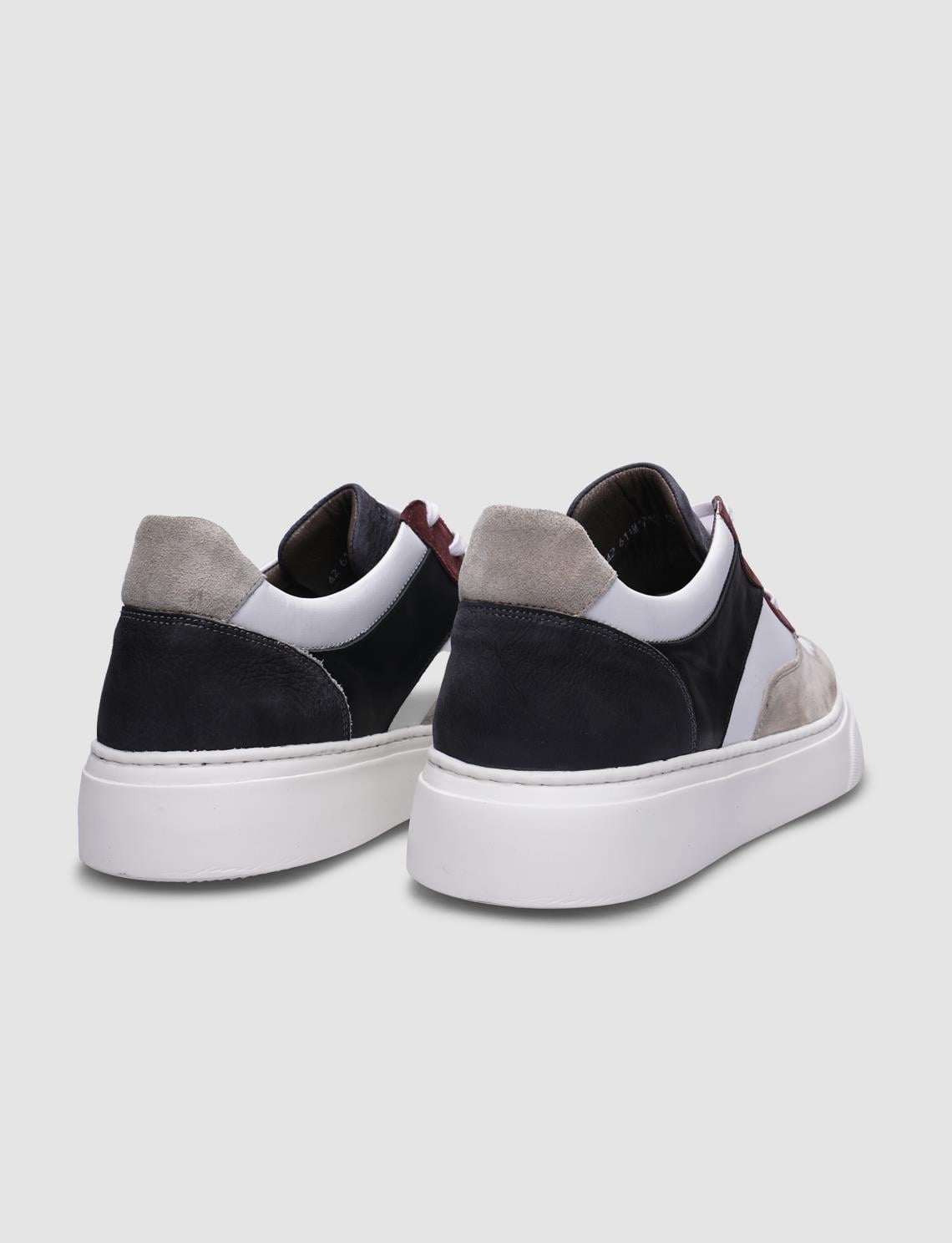 100% Genuine Leather Beige-Black Lace-up Men's Sneaker