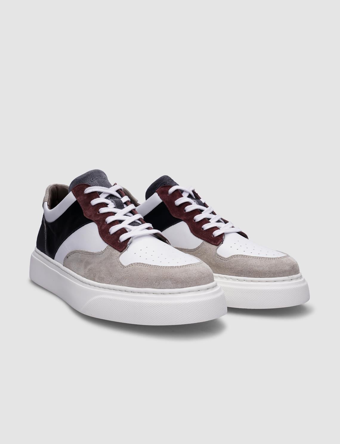 100% Genuine Leather Beige-Black Lace-up Men's Sneaker