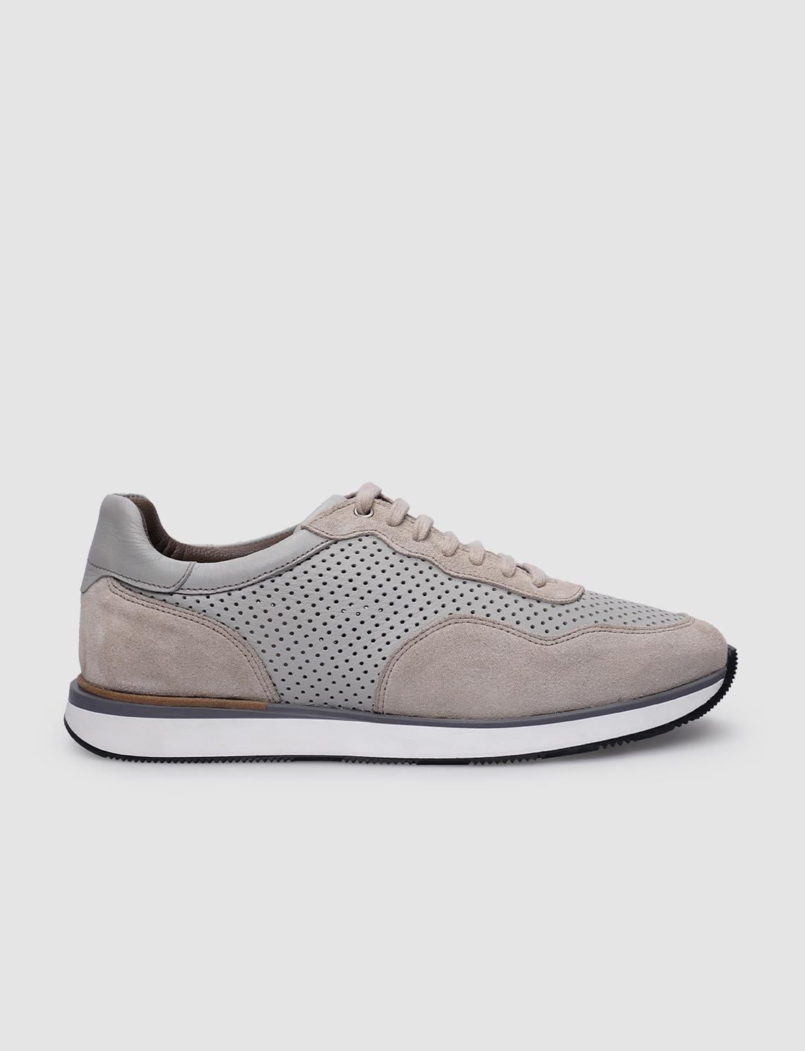 100% Genuine Leather Beige Suede Lace-up Men's Athletic Shoes