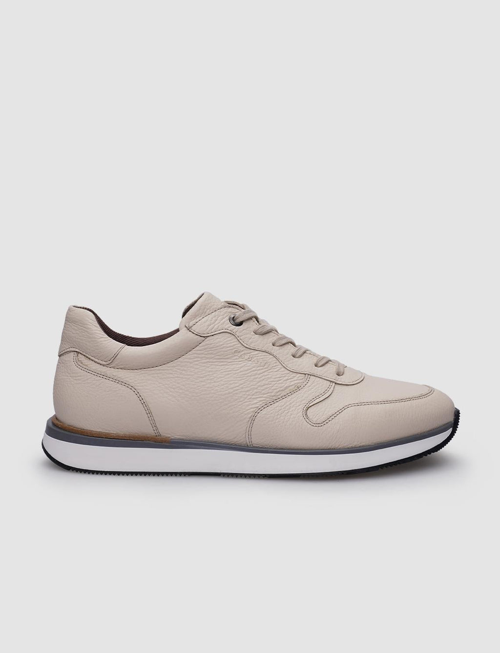 100% Genuine Leather Beige Lace-up Men's Athletic Shoes
