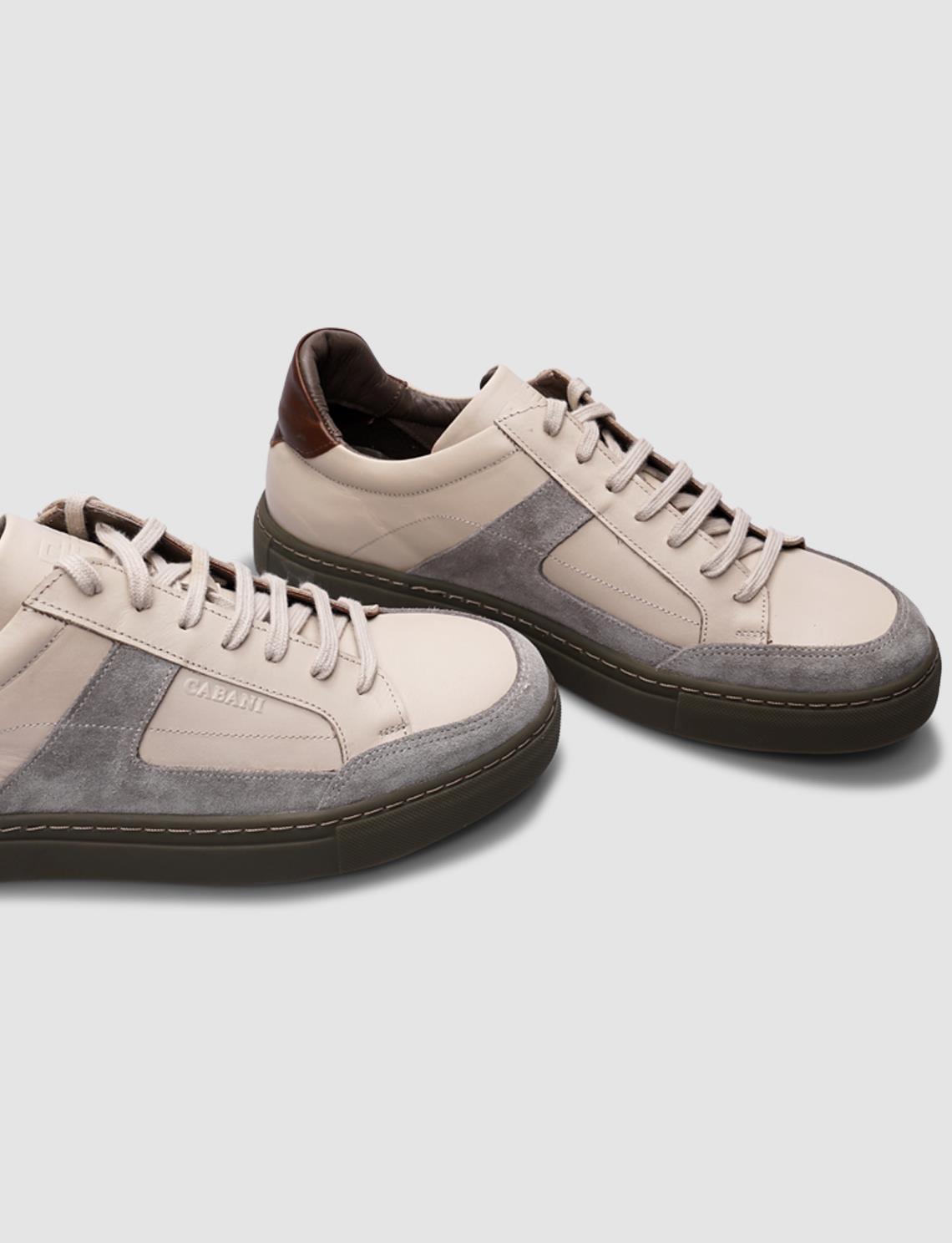 100% Genuine Leather Beige Lace-up Men's Athletic Shoes