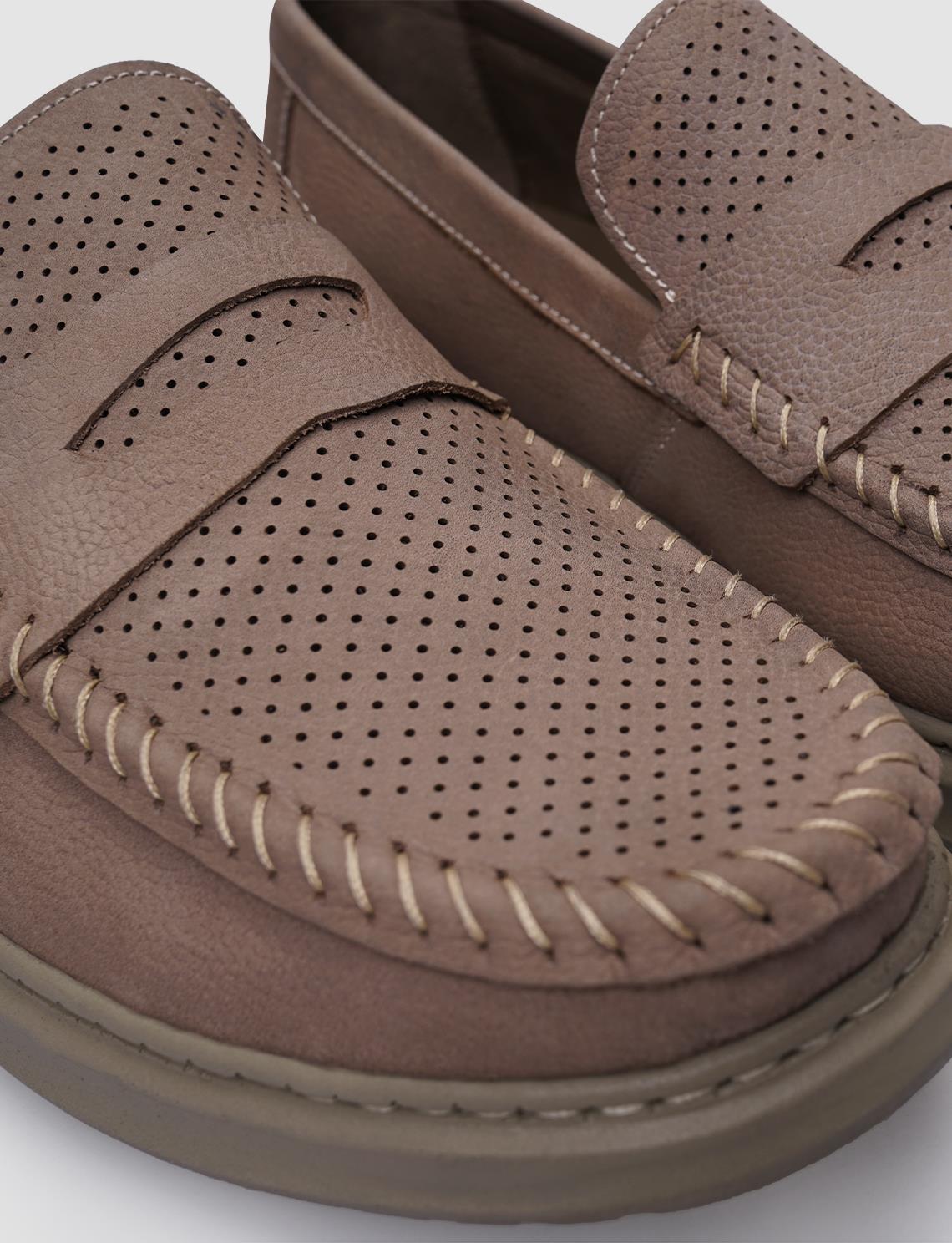 100% Genuine Leather Beige Nubuck Men's Casual Shoes