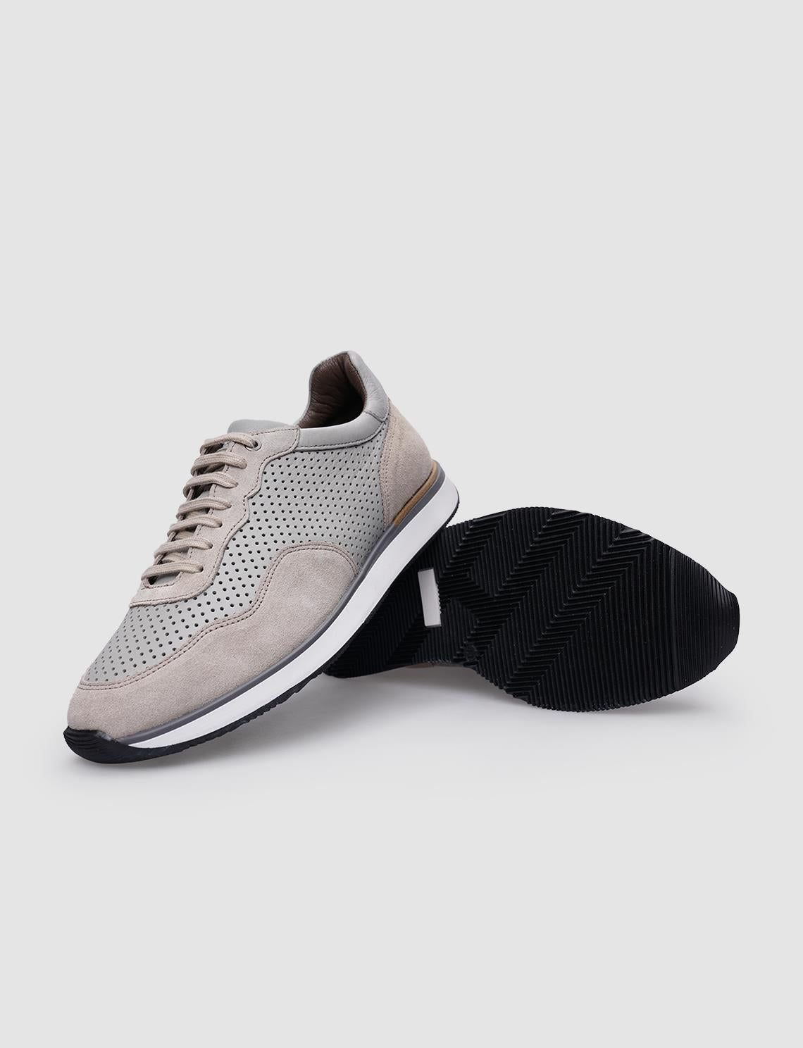 100% Genuine Leather Beige Suede Lace-up Men's Athletic Shoes