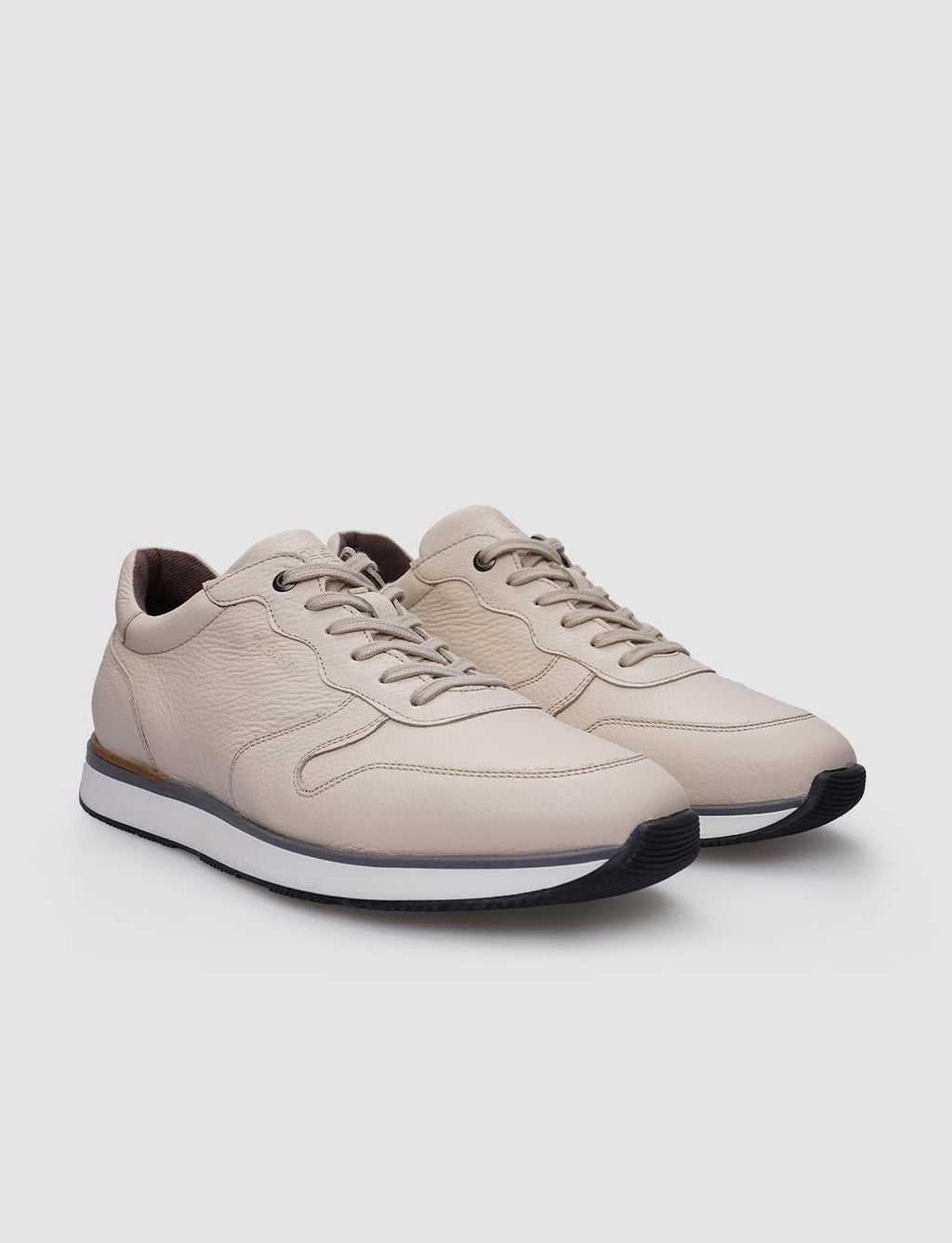 100% Genuine Leather Beige Lace-up Men's Athletic Shoes