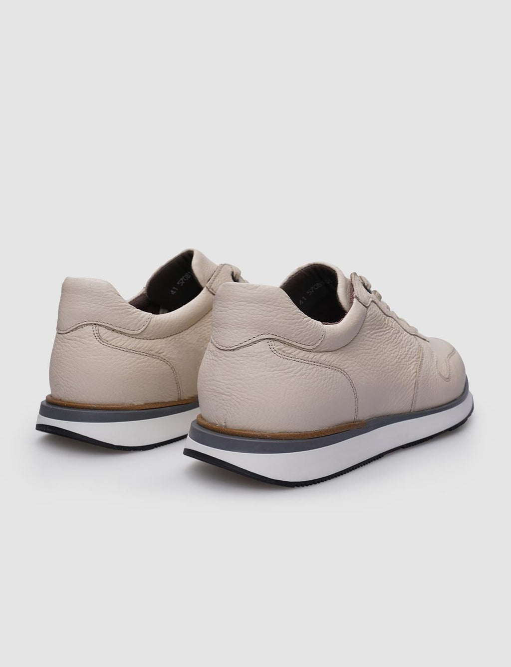 100% Genuine Leather Beige Lace-up Men's Athletic Shoes