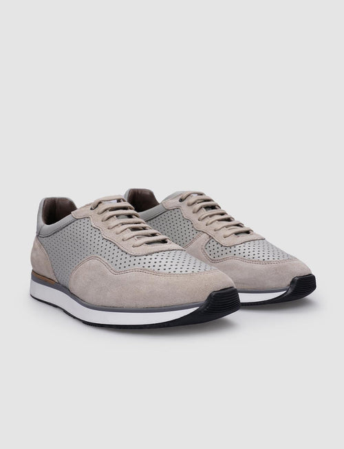 100% Genuine Leather Beige Suede Lace-up Men's Athletic Shoes