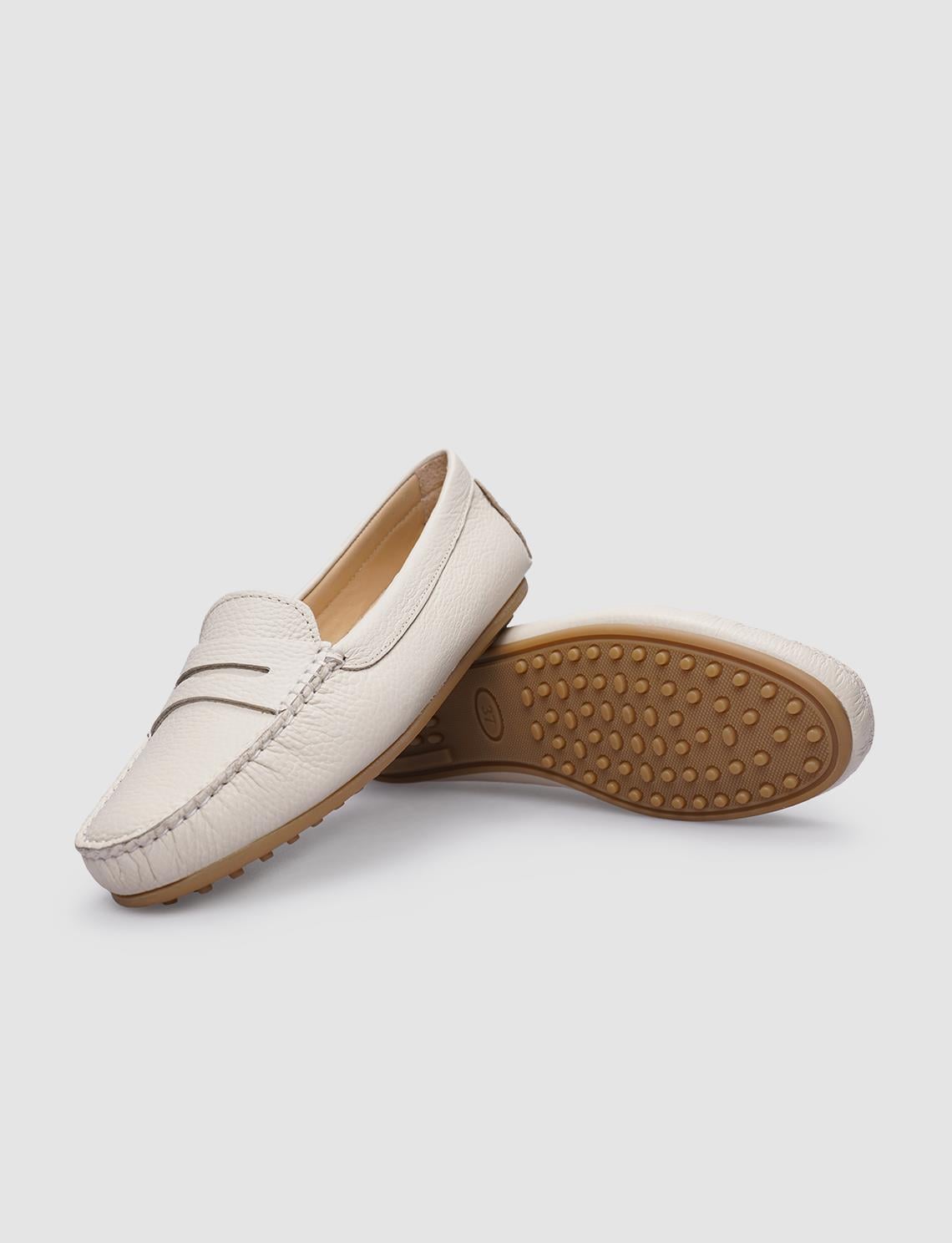 100% Genuine Leather Beige Women's Loafer