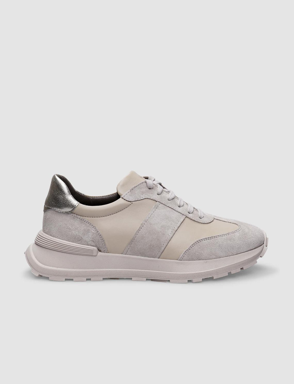 100% Genuine Leather Beige Lace-up Women's Athletic Shoes