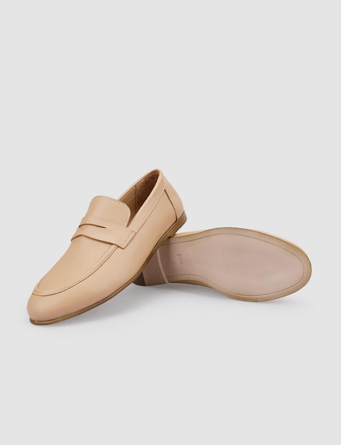 100% Genuine Leather Beige Women's Loafer