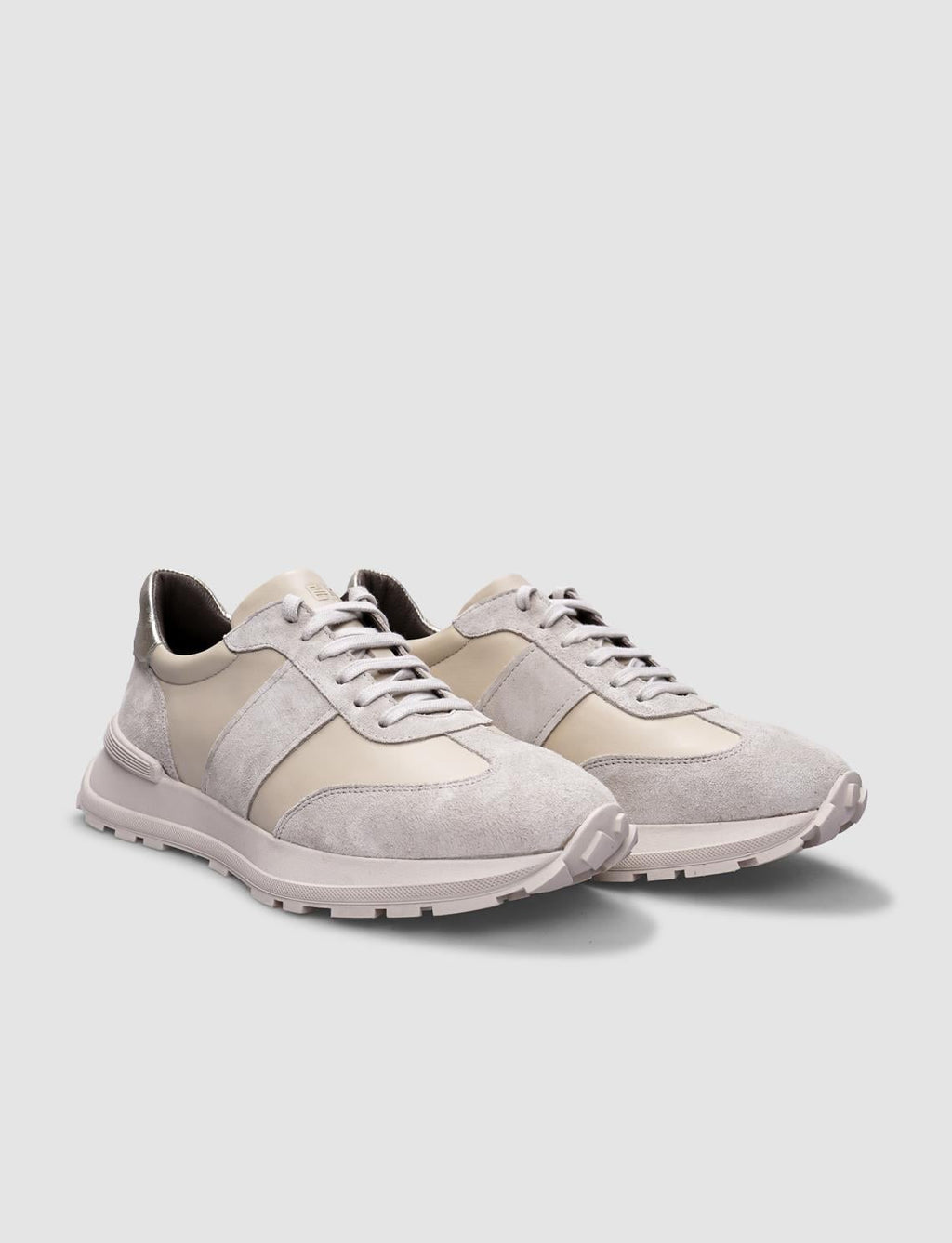 100% Genuine Leather Beige Lace-up Women's Athletic Shoes