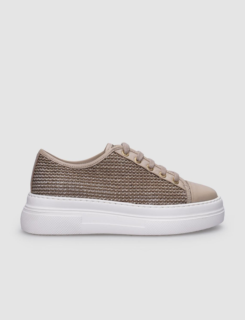 100% Genuine Leather Beige Lace-up Women's Athletic Shoes