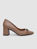 100% Genuine Leather Beige Buckle Women's High Heel Shoes