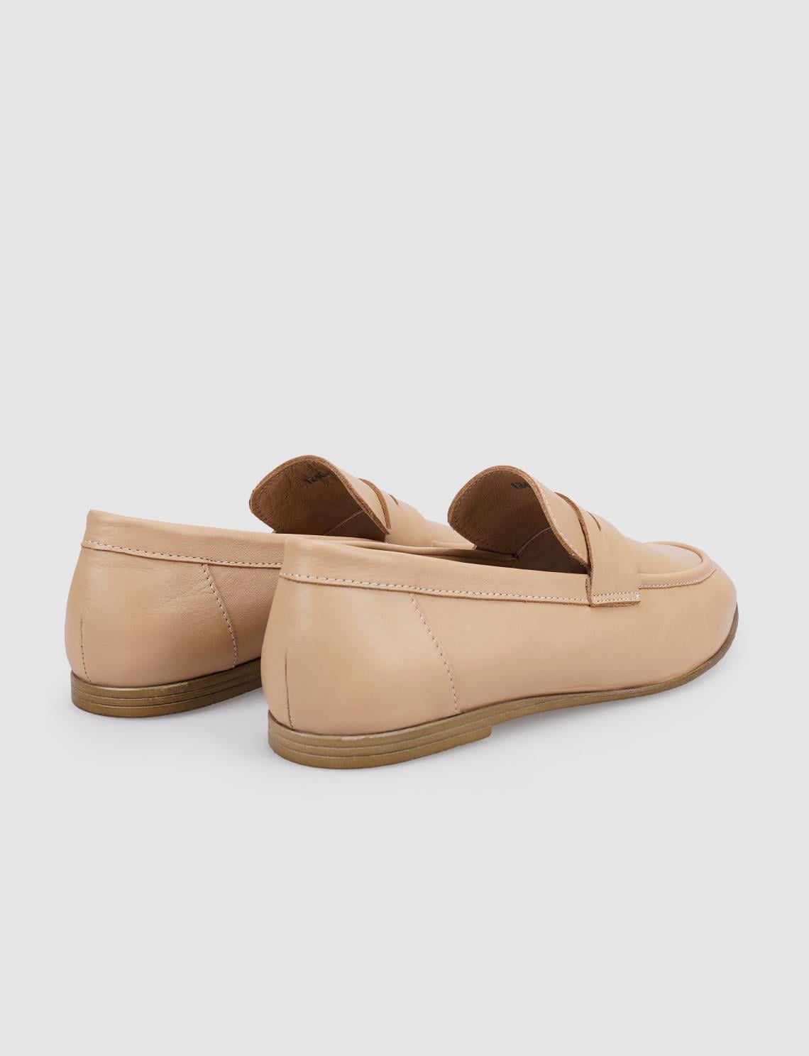 100% Genuine Leather Beige Women's Loafer