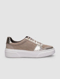 100% Genuine Leather Beige Lace-up Women's Sneaker