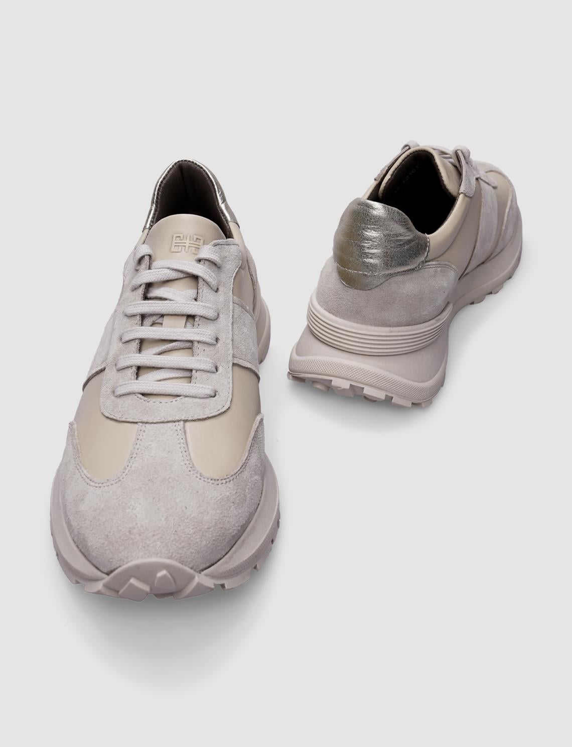 100% Genuine Leather Beige Lace-up Women's Athletic Shoes