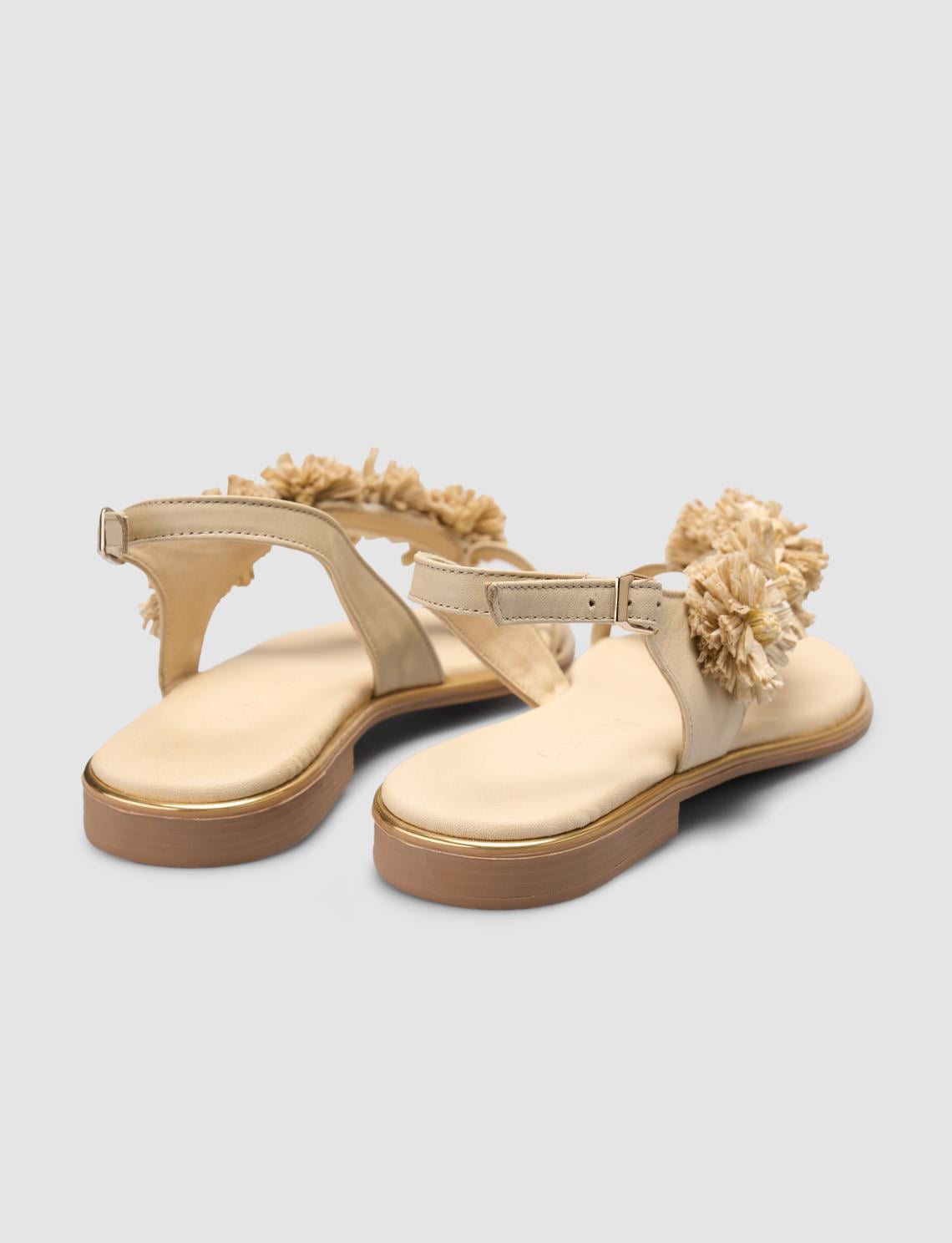 100% Genuine Leather Beige Women's Sandals