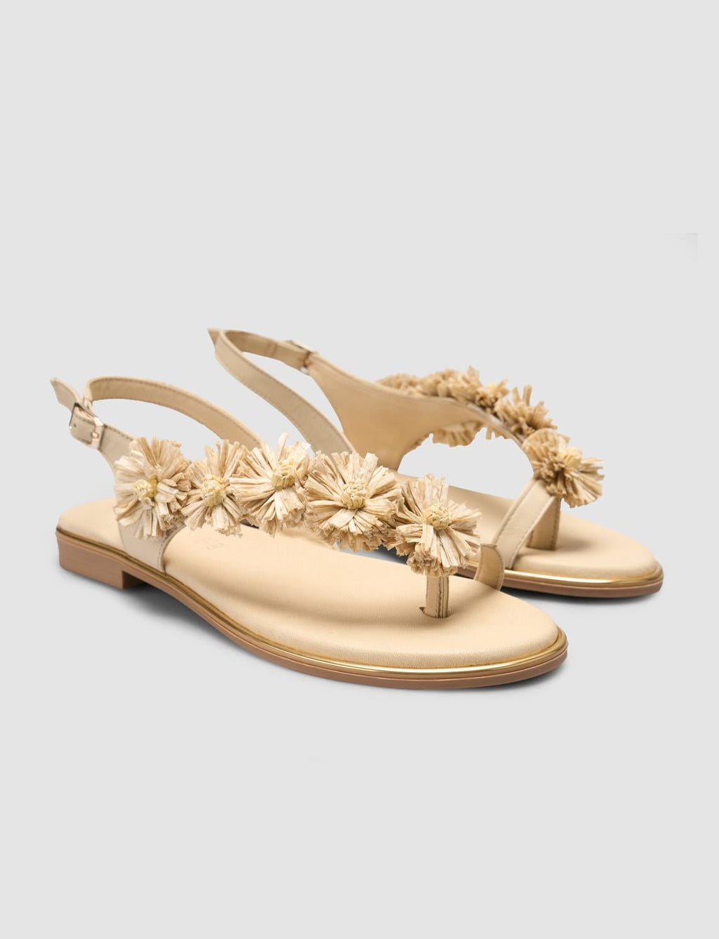 100% Genuine Leather Beige Women's Sandals
