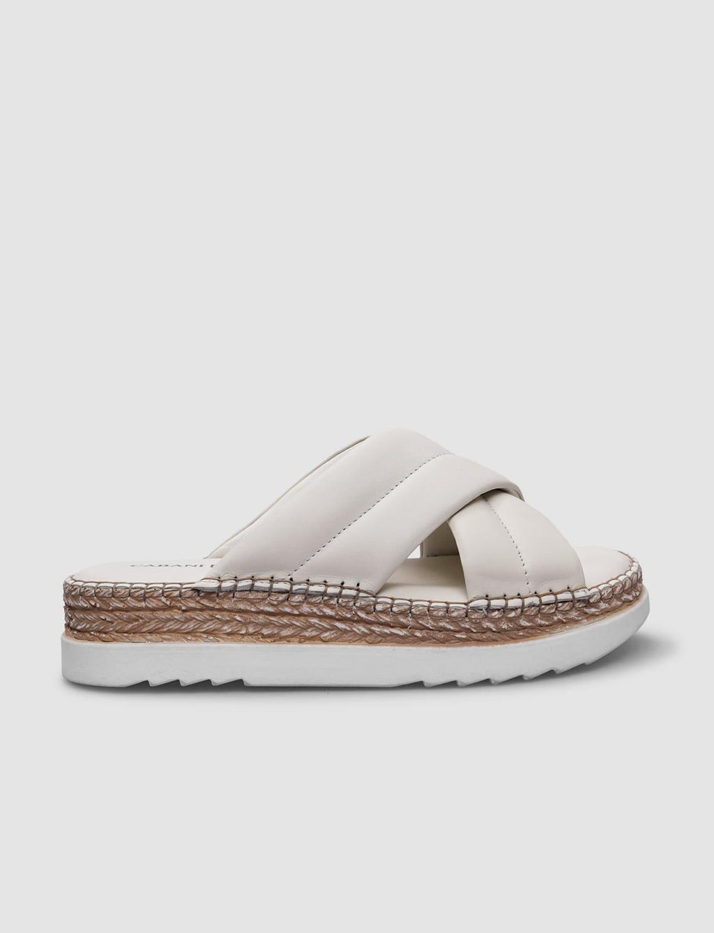 100% Genuine Leather Beige Cross Strap Women's Slippers