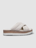 100% Genuine Leather Beige Cross Strap Women's Slippers