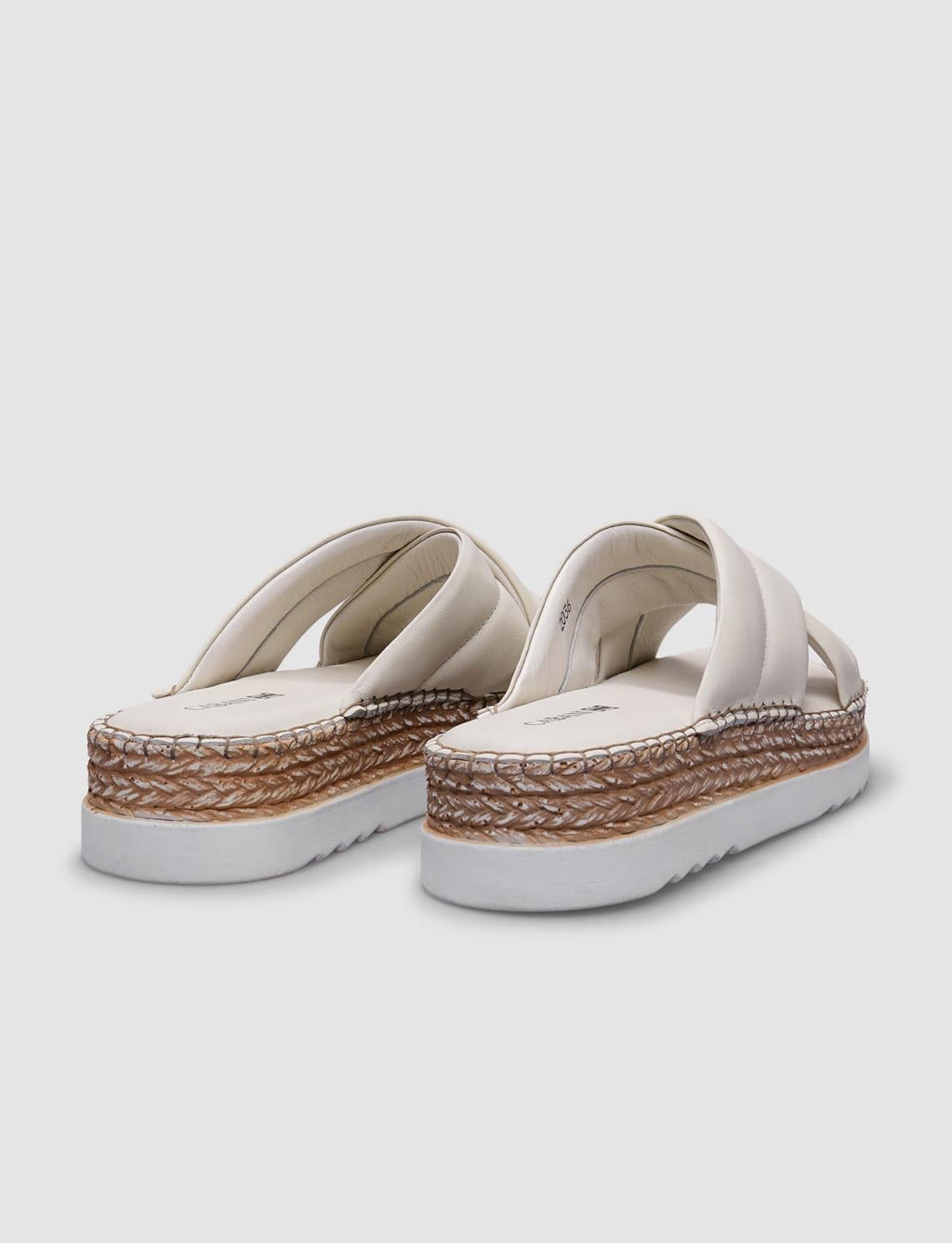 100% Genuine Leather Beige Cross Strap Women's Slippers