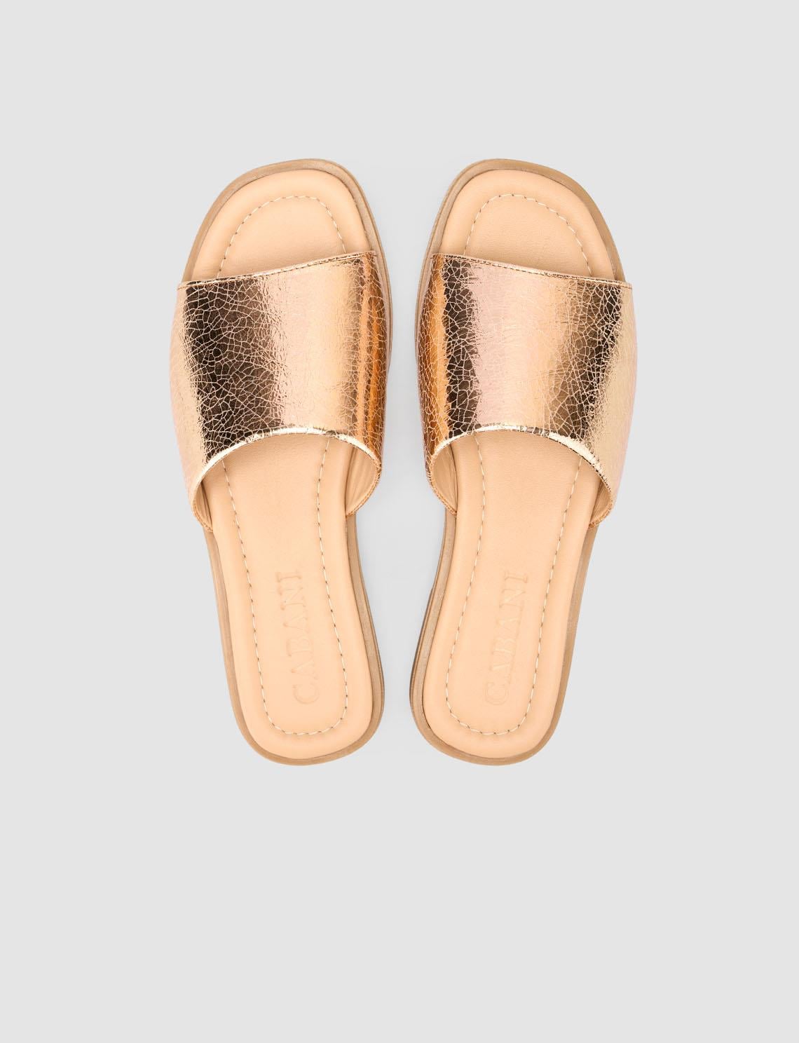 100% Genuine Leather Beige Women's Slippers