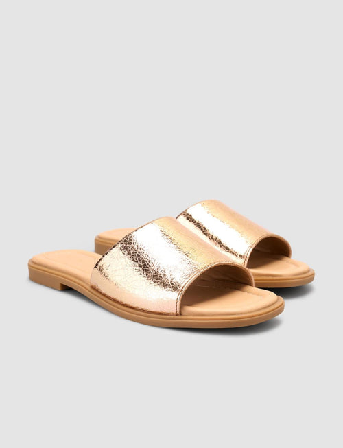 100% Genuine Leather Beige Women's Slippers