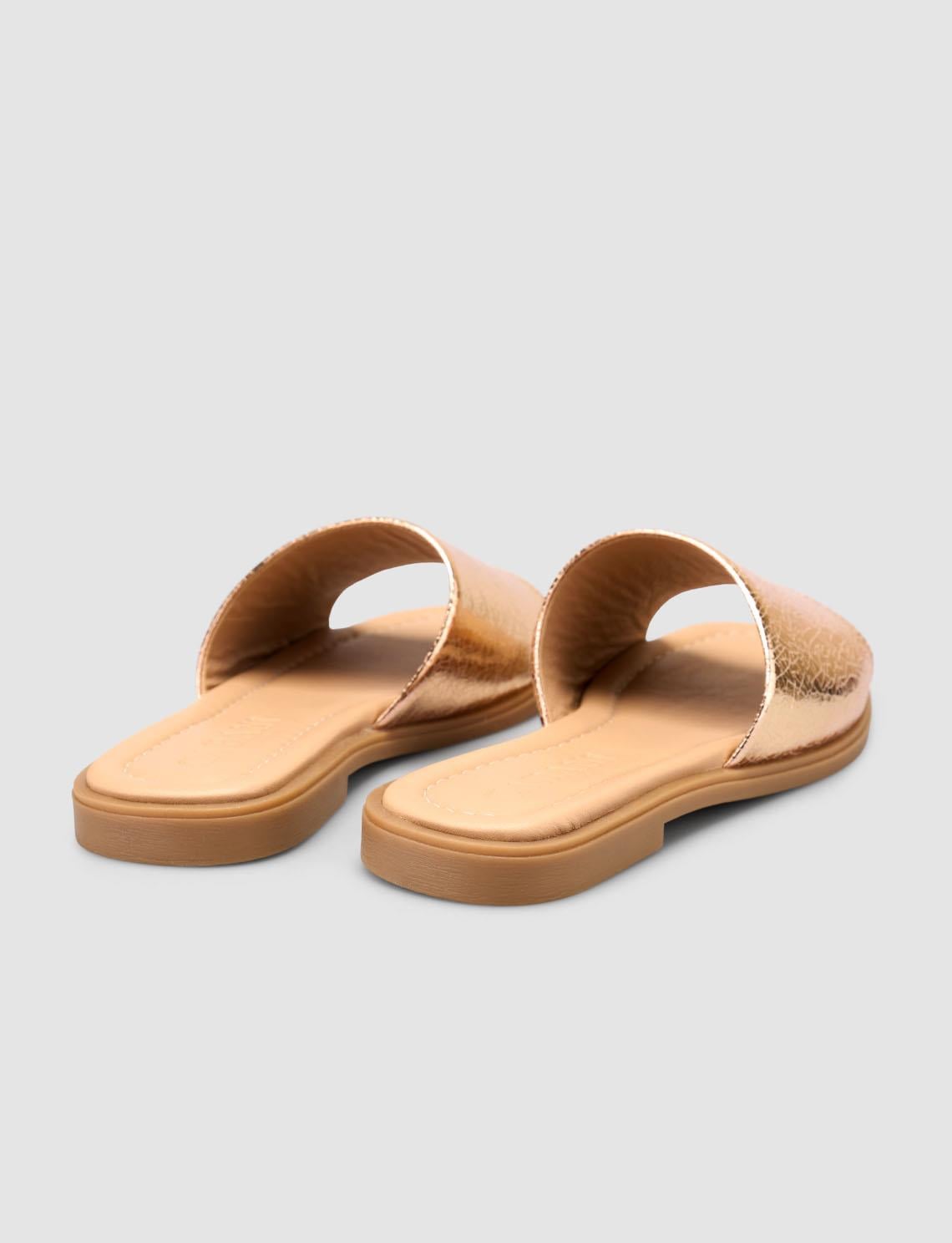 100% Genuine Leather Beige Women's Slippers