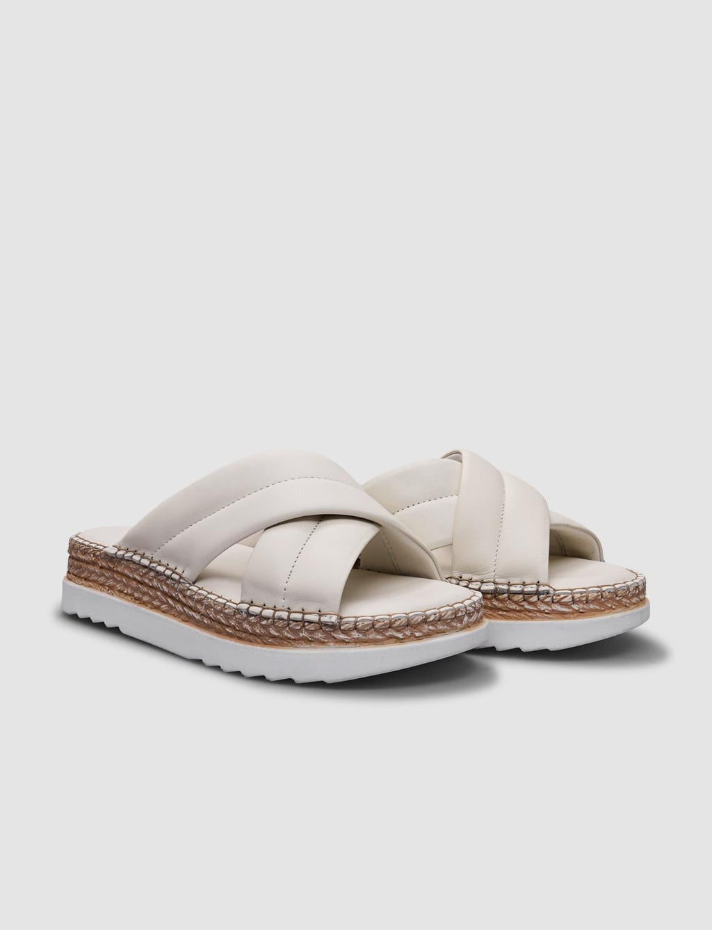 100% Genuine Leather Beige Cross Strap Women's Slippers