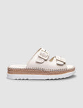 100% Genuine Leather Beige Double Buckle Women's Slippers