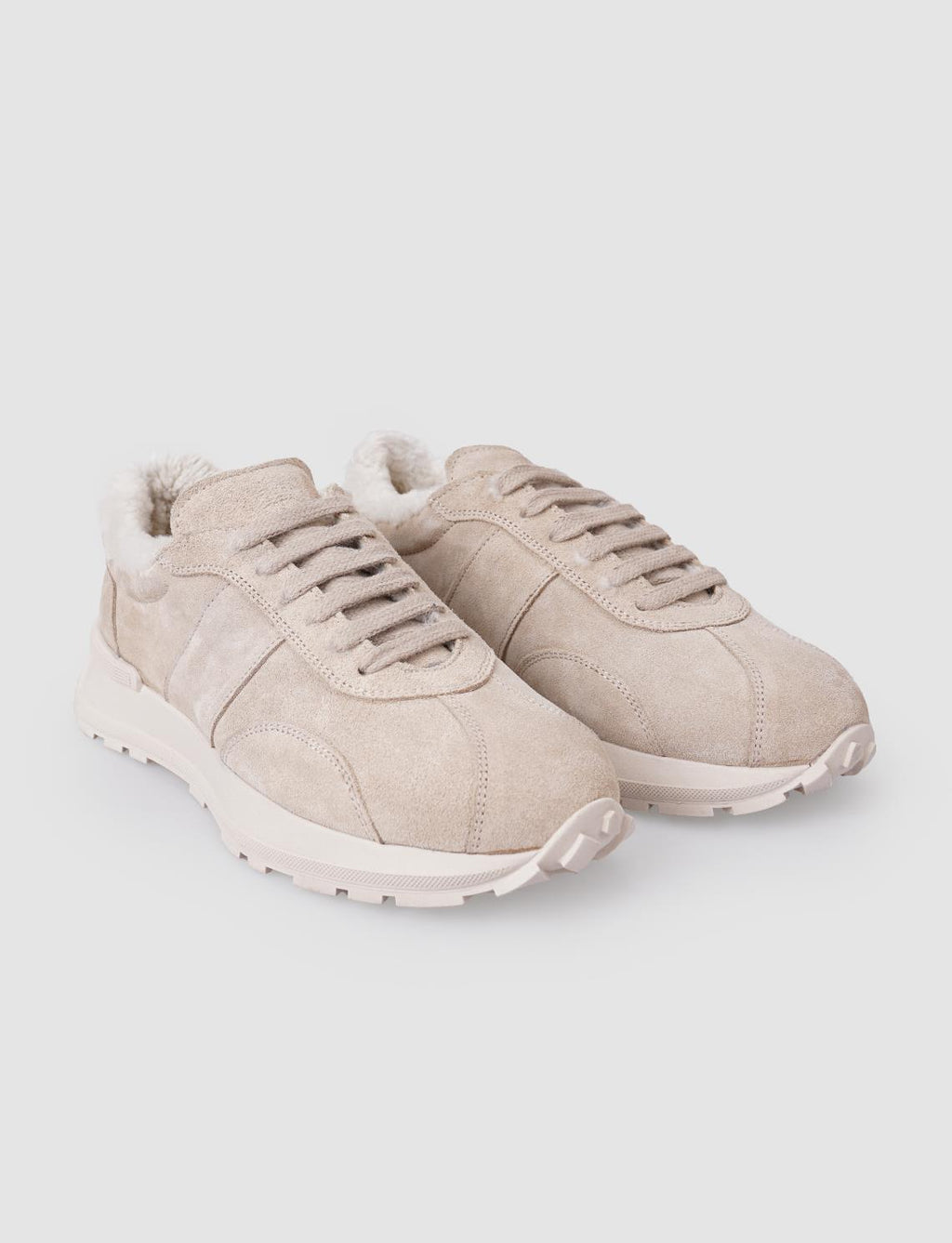100% Genuine Leather Beige Suede Fur-Lined Women's Athletic Shoes