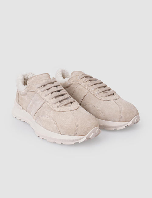100% Genuine Leather Beige Suede Fur-Lined Women's Athletic Shoes
