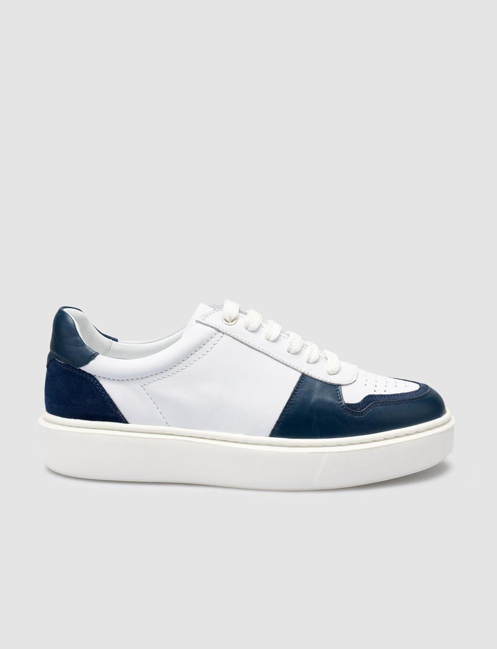 100% Genuine Leather White - Blue Lace-up Men's Sneaker