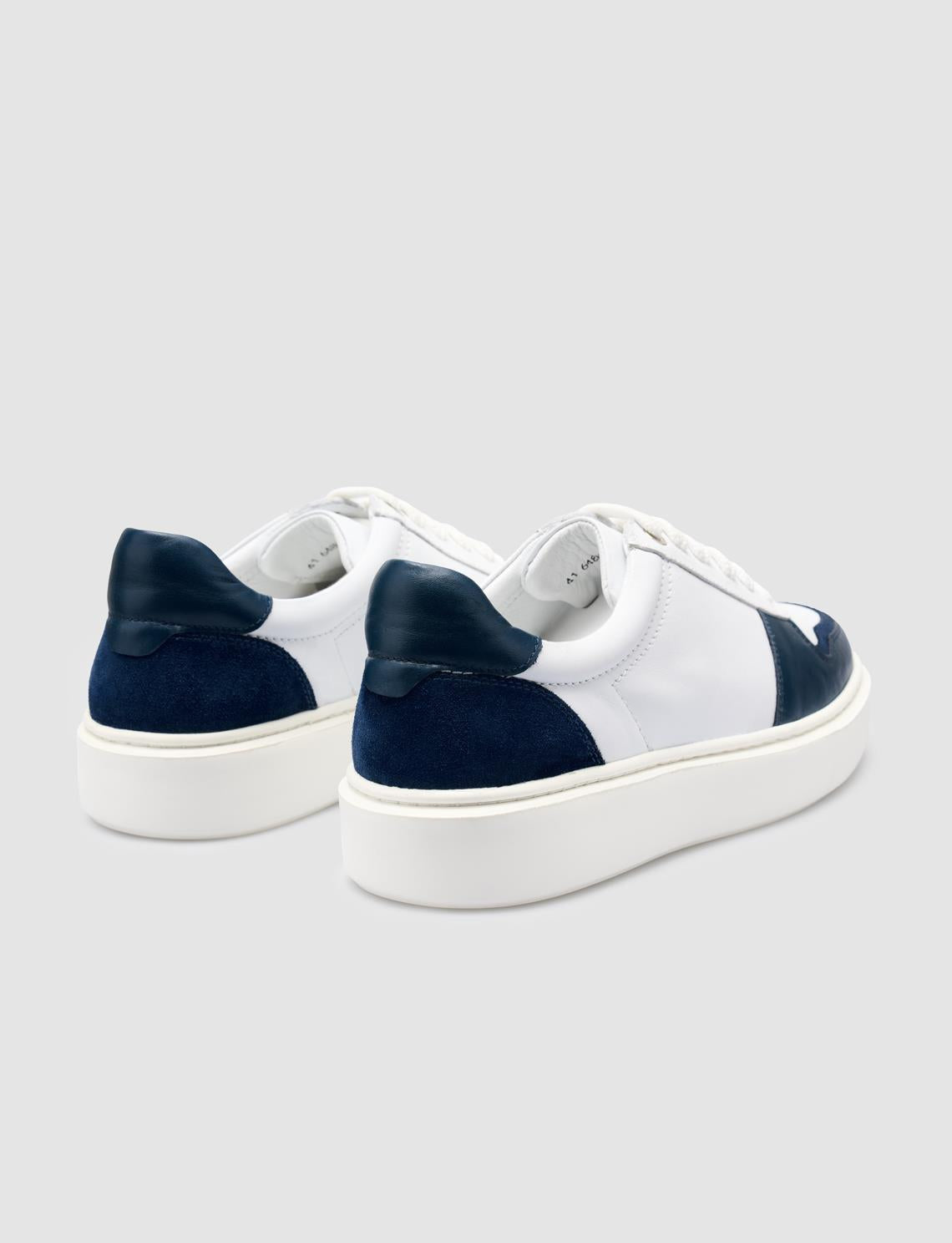 100% Genuine Leather White - Blue Lace-up Men's Sneaker