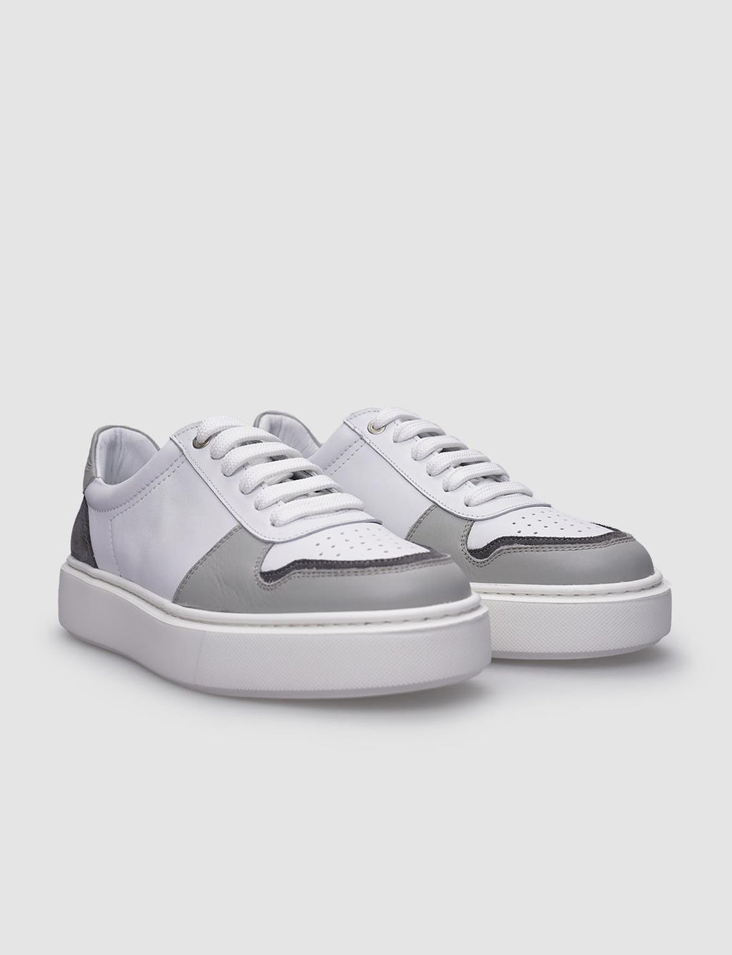 100% Genuine Leather White - Grey Men's Sneaker