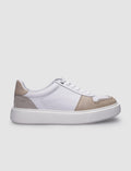 100% Genuine Leather White - Beige Lace-up Men's Sneaker