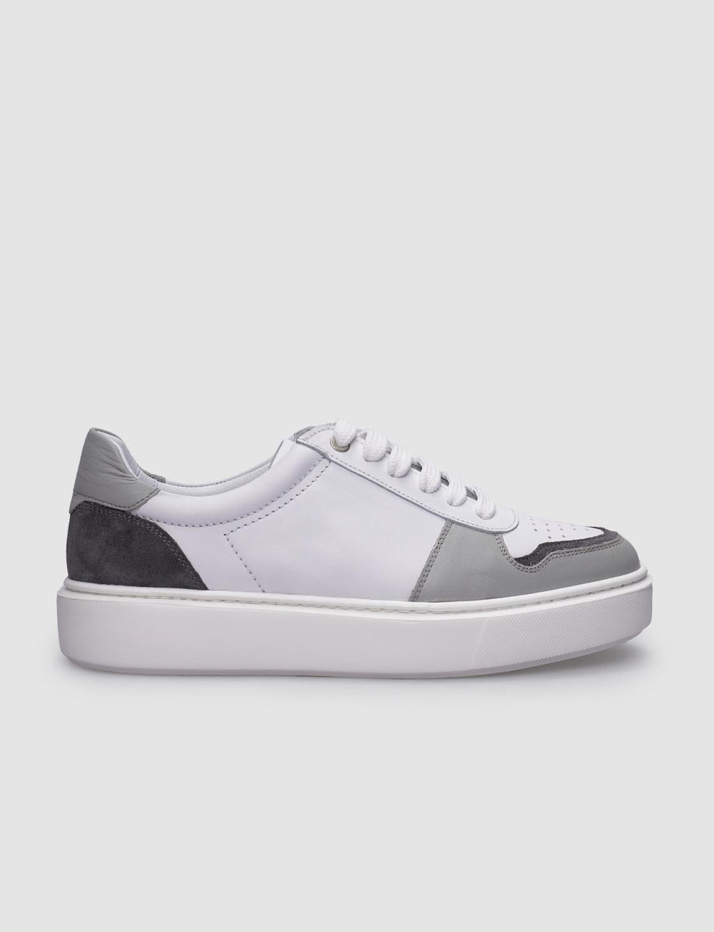 100% Genuine Leather White - Grey Men's Sneaker