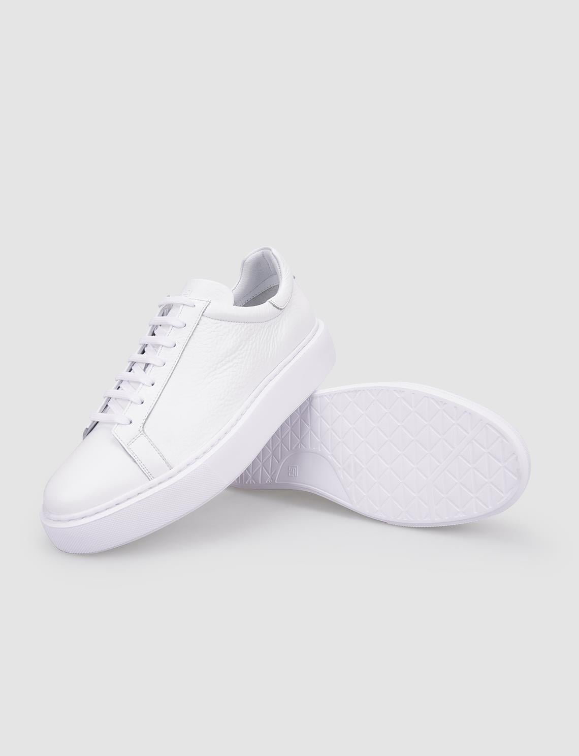 100% Genuine Leather White Lace-up Men's Athletic Shoes