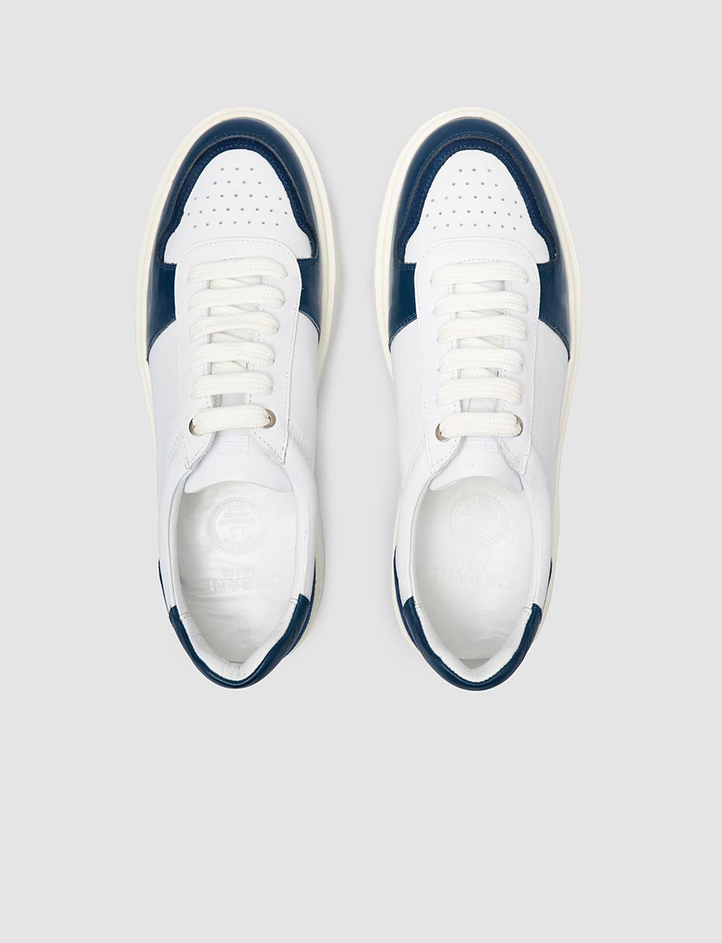 100% Genuine Leather White - Blue Lace-up Men's Sneaker