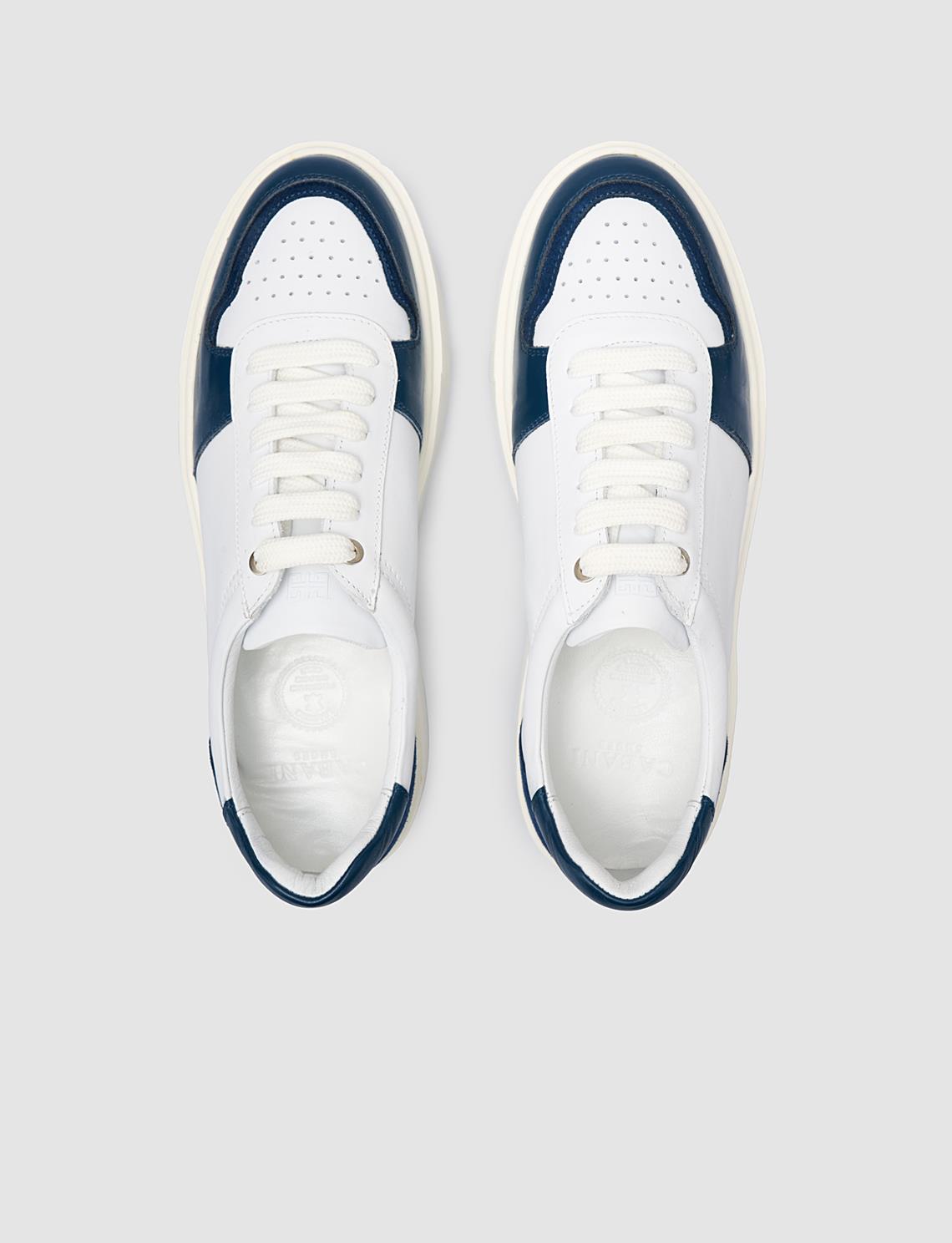 100% Genuine Leather White - Blue Lace-up Men's Sneaker