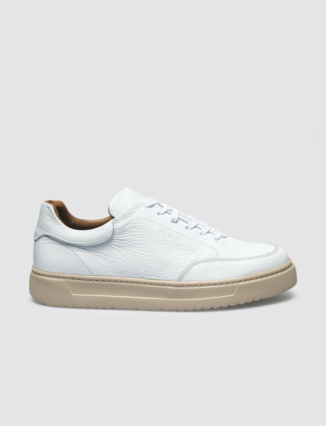 100% Genuine Leather White Lace-up Men's Sneaker
