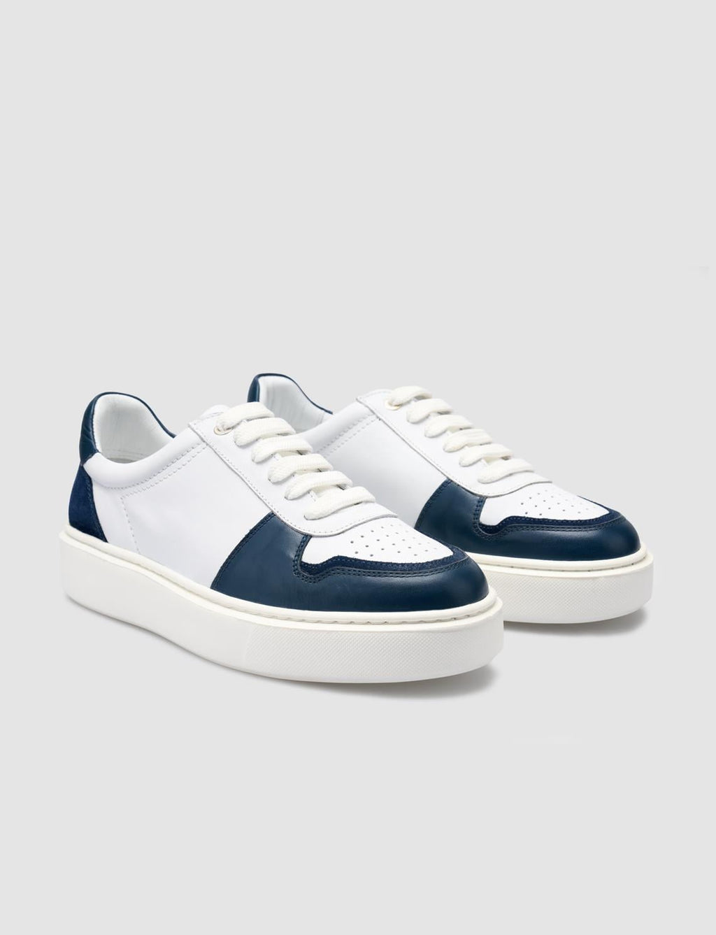 100% Genuine Leather White - Blue Lace-up Men's Sneaker