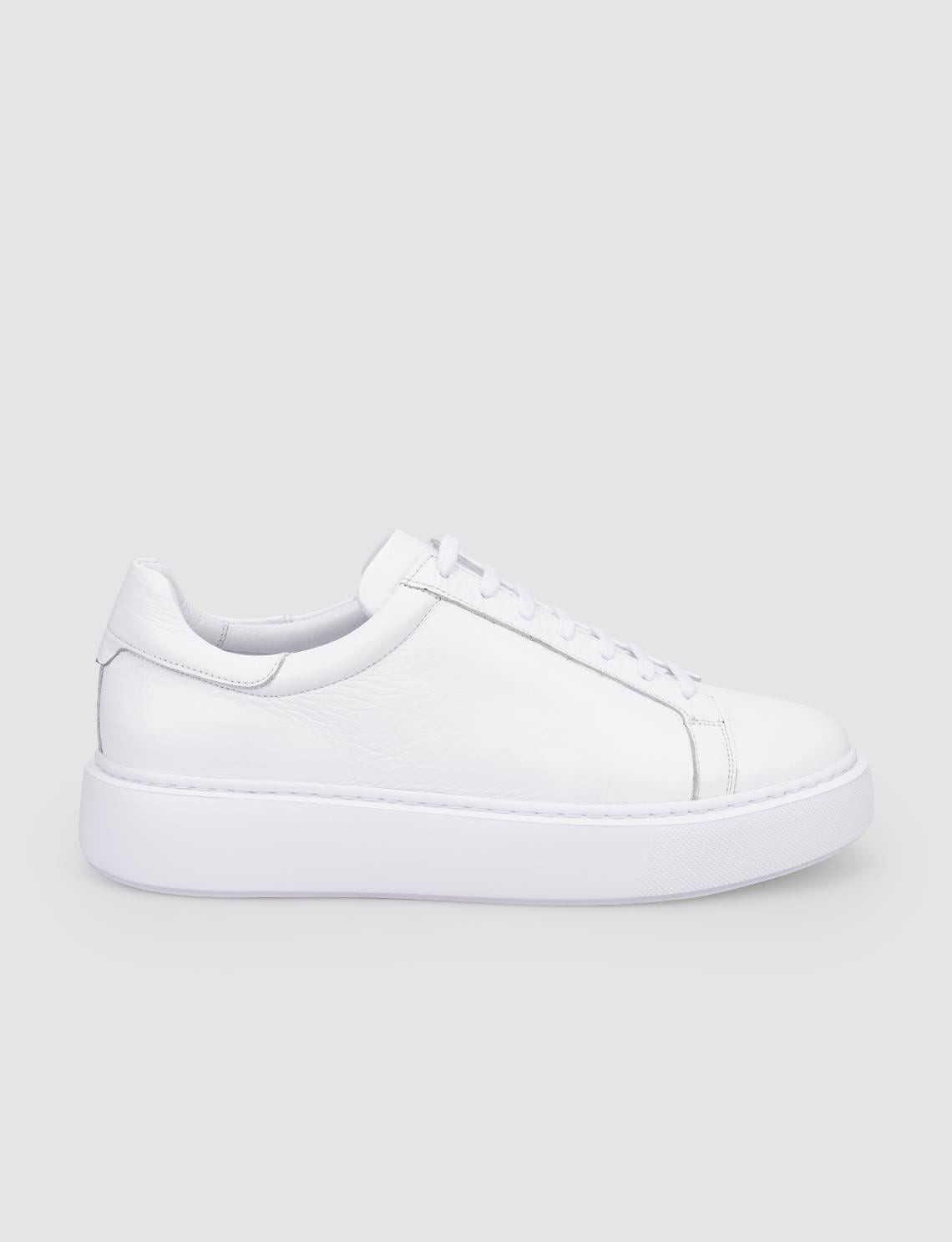 100% Genuine Leather White Lace-up Men's Athletic Shoes
