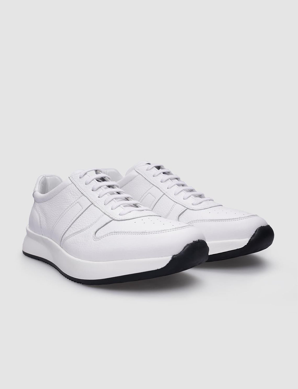 100% Genuine Leather White Lace-up Men's Sneaker