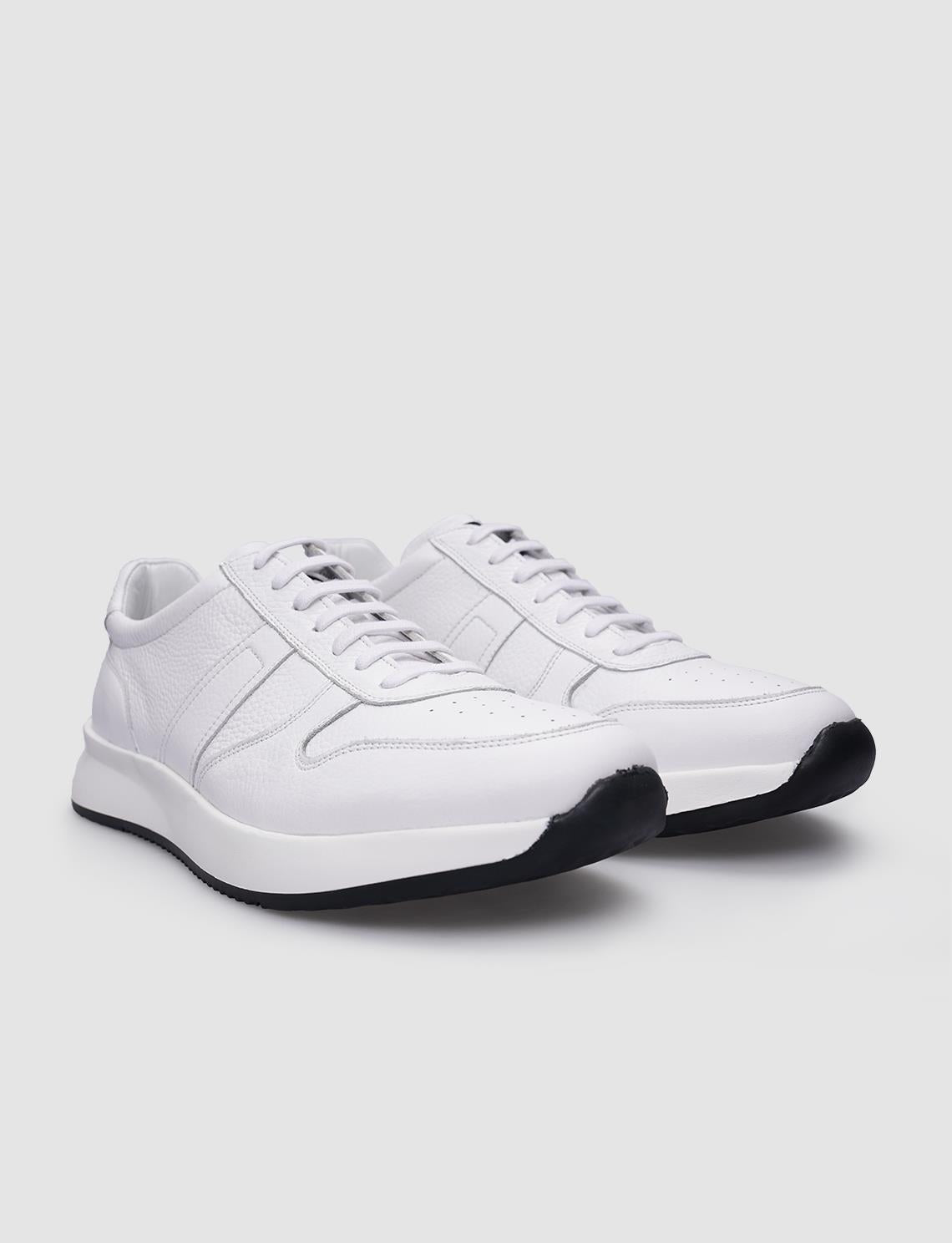 100% Genuine Leather White Lace-up Men's Sneaker