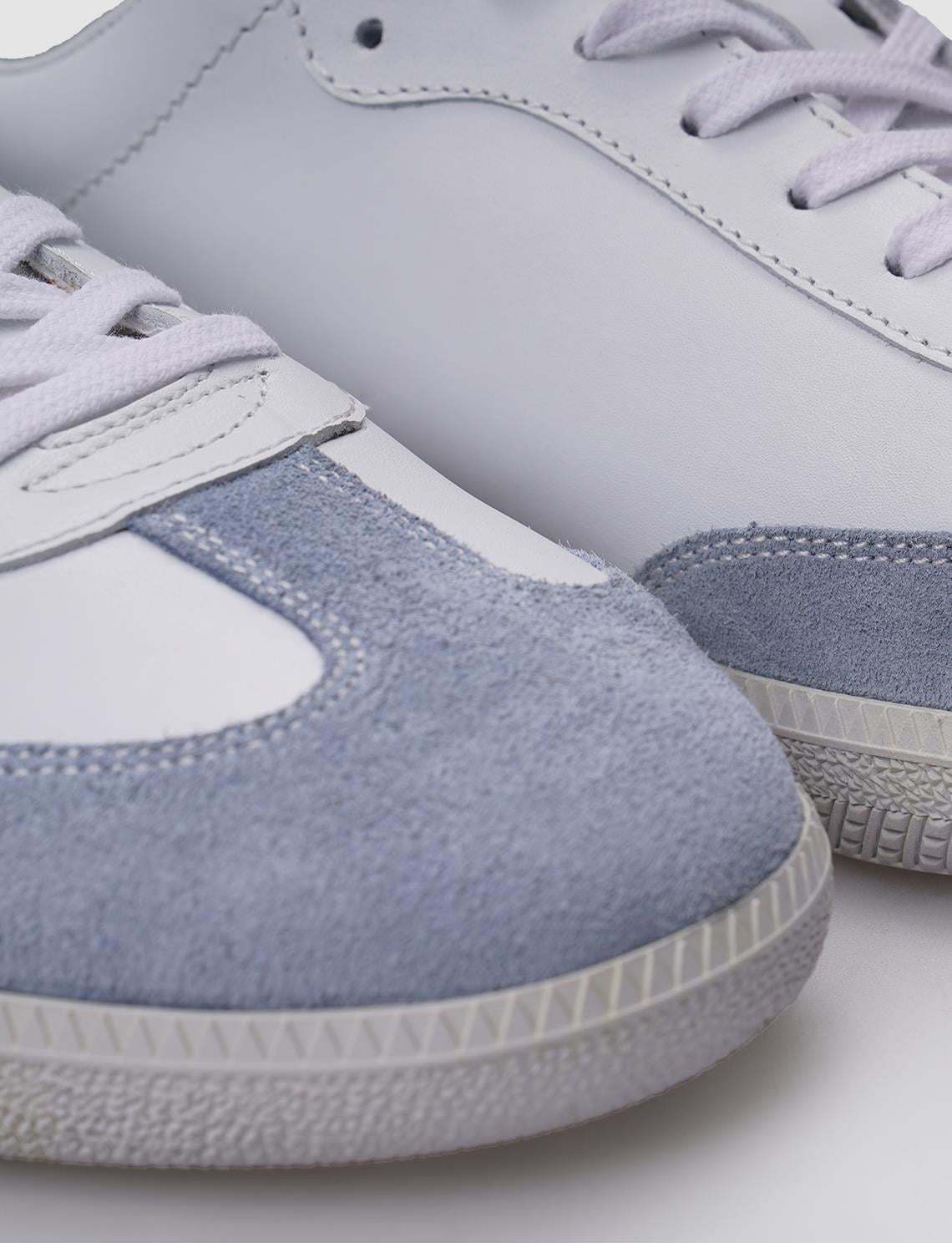 100% Genuine Leather White - Blue Suede Lace-up Men's Sneaker